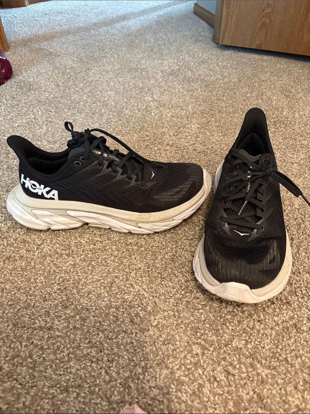 Hoka Black and White Cushion Running Sneakers